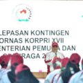 Sekretaris Kementerian Pemuda dan Olahraga Republik Indonesia (Sesmenpora RI), Gunawan Suswantoro, secara resmi melepas 193 kontingen Kementerian Pemuda dan Olahraga (Kemenpora) yang akan berlaga di ajang Pekan Olahraga Nasional (Pornas) Korpri XVII Tahun 2025. Acara pelepasan dilaksanakan di Wisma Kemenpora, Jakarta, Rabu (1/10).(foto:Andre/kemenpora.go.id)