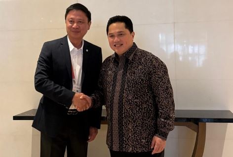 Menteri Pemuda dan Olahraga (Menpora) RI Erick Thohir bertemu dengan Philippine Sports Commission (PSC) Chairman atau Ketua Komisi Olahraga Filipina Patrick Gregorio di Jakarta, Minggu (19/10). Pertemuan ini dalam rangka menjajaki kolaborasi lebih dalam antara kedua negara Asia Tenggara tersebut.(foto:istimewa)